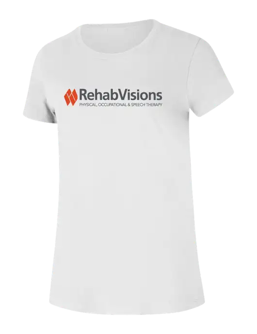 RehabVisions Womens Ring Spun White 4.5 oz T-Shirt w/RehabVisions Logo
