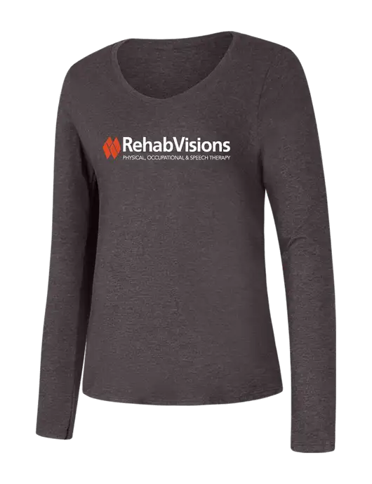 RehabVisions Womens Seriously Soft Heathered Charcoal V-Neck Long Sleeve T-Shirt w/RehabVisions Logo