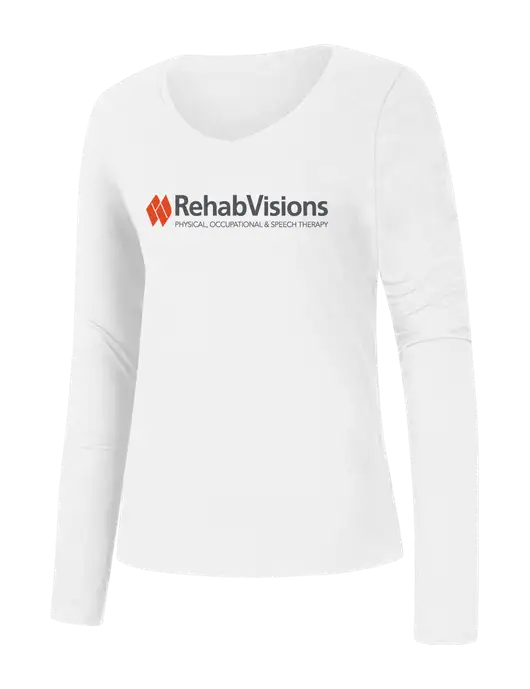 RehabVisions Womens Seriously Soft White V-Neck Long Sleeve T-Shirt w/RehabVisions Logo