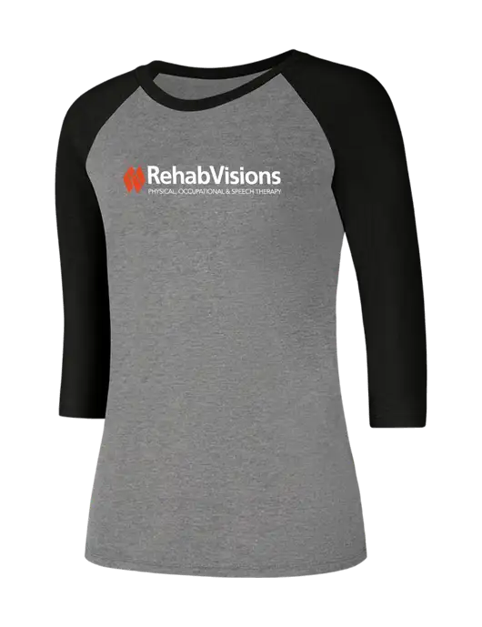 RehabVisions Womens Simply Soft 3/4 Sleeve Black Frost/Grey Frost Ring Spun Cotton T-Shirt w/RehabVisions Logo