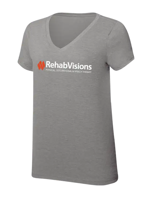 RehabVisions Womens Simply Soft V-Neck Grey Frost 4.5oz  Poly/Combed Ring Spun Cotton T-Shirt w/RehabVisions Logo