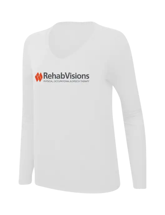 RehabVisions Womens  V-Neck Ring Spun White 4.5 oz Long Sleeve T-Shirt w/RehabVisions Logo