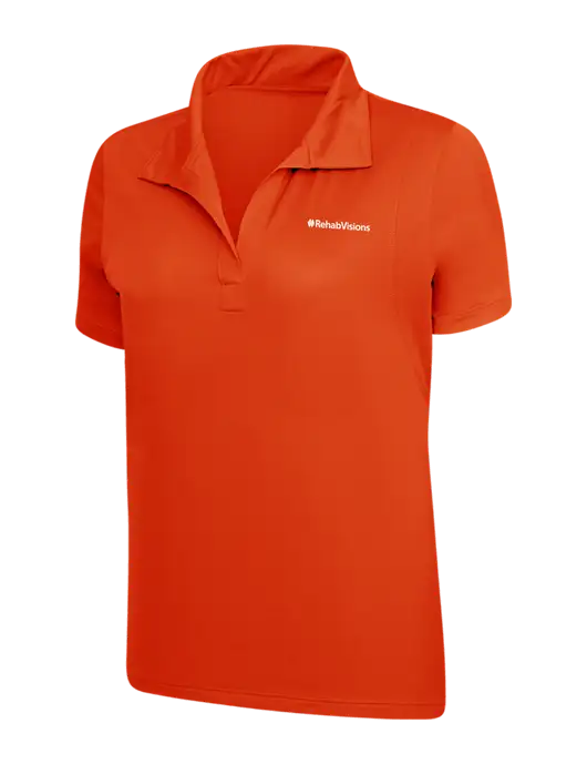 RehabVisions Womens Orange Micropique Sport-Wick Polo w/RehabVisions Logo