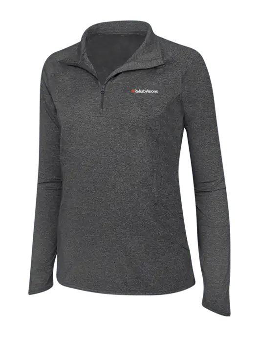 RehabVisions Dark Grey Heather Womens Sport Wick Stretch 1/4 Zip Pullover w/RehabVisions Logo