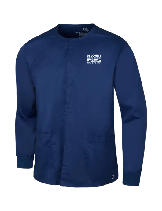 St. John’s Riverside WonderWink® Navy Unisex WorkFlex™ Snap-Front Scrub Jacket w/St. John's Riverside Logo