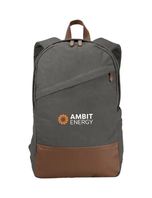 Ambit Vintage Modern Grey Canvas 18" Laptop Backpack w/Ambit Logo