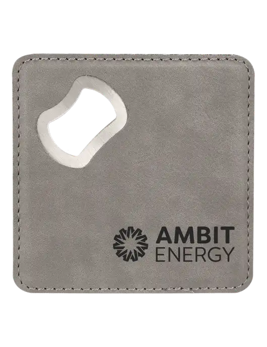 Ambit Grey Leatherette Coaster with Bottle Opener w/Ambit Logo 