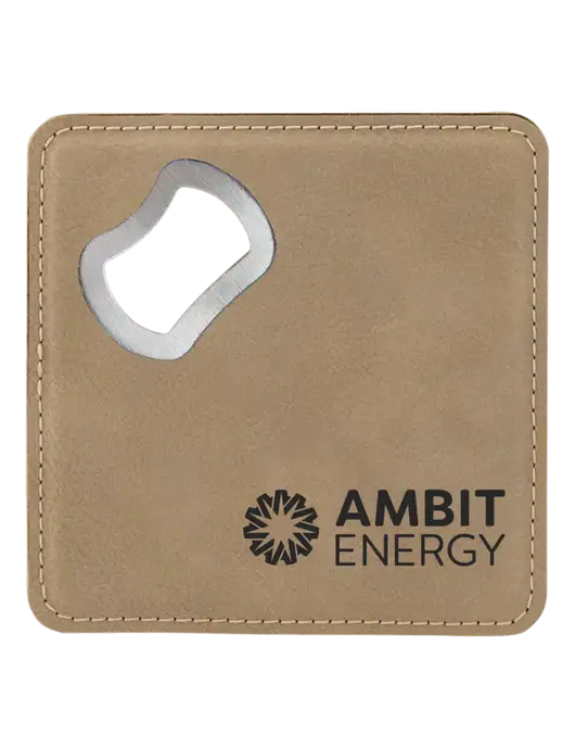 Ambit Tan Leatherette Bottle Opener Coaster w/Ambit Logo 