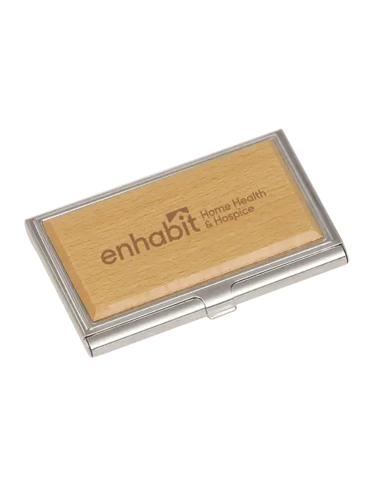 Enhabit Wood & Silver Business Card Case w/Enhabit Logo