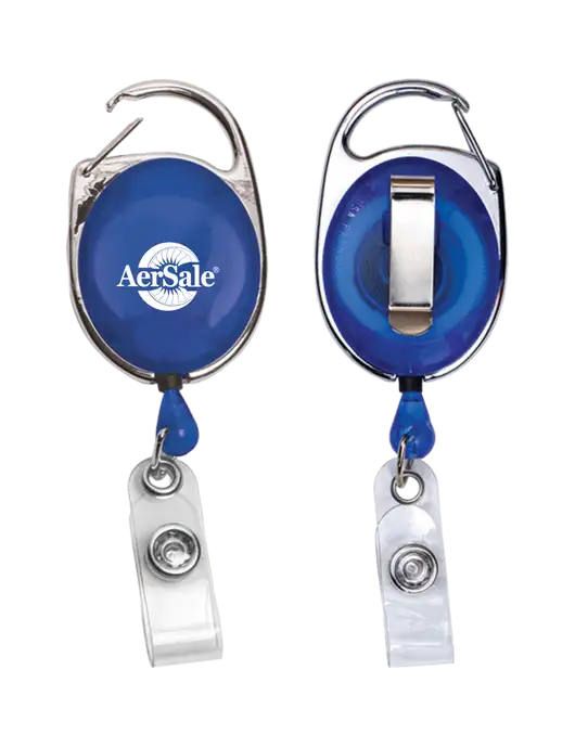 AerSale Royal Carabiner Style Badge Reel and Badge Holder w/AerSale Logo