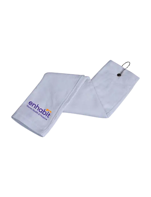 Enhabit White Tri-Fold Golf Towel with Grommet w/Enhabit Logo