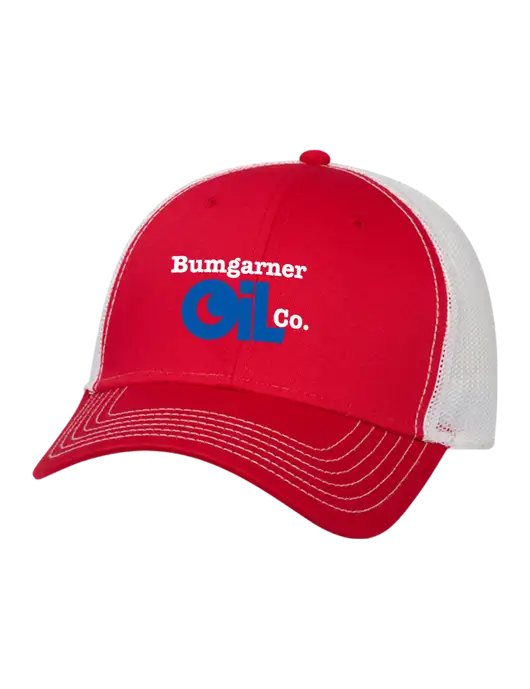 Bumgarner  Red & White Mesh Trucker Cap Snap Back w/Bumgarner Oil Logo