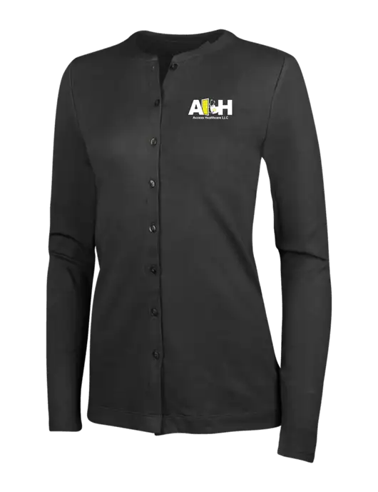 Access Healthcare Black Womens Concept Stretch Button-Front Cardigan Sweater w/Access Healthcare Logo