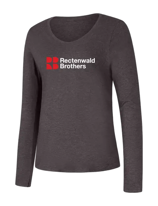 Rectenwald Brothers Womens Seriously Soft Heathered Charcoal V-Neck Long Sleeve T-Shirt w/Rectenwald Brothers