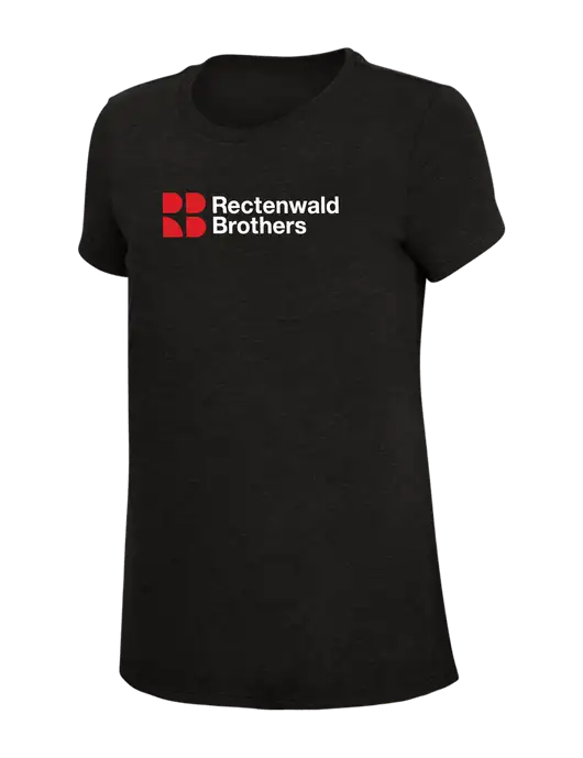 Rectenwald Brothers Womens Simply Soft Black 4.5oz Poly/Combed Ring Spun Cotton T-Shirt w/Rectenwald Brothers