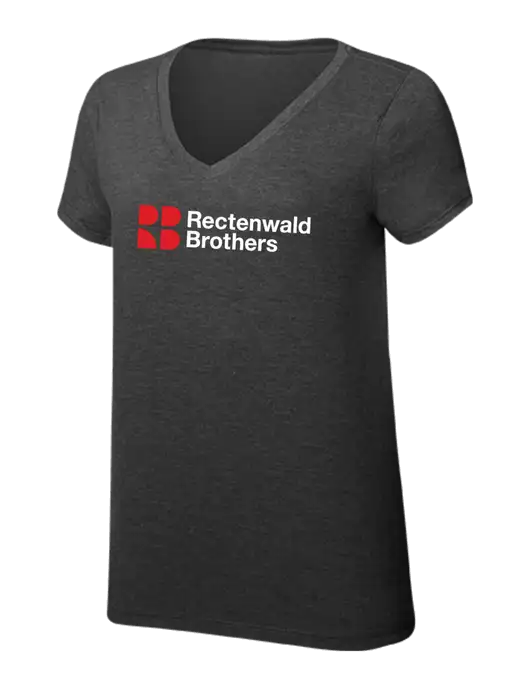 Rectenwald Brothers Womens Simply Soft V-Neck Black Frost 4.5oz  Poly/Combed Ring Spun Cotton T-Shirt w/Rectenwald Brothers