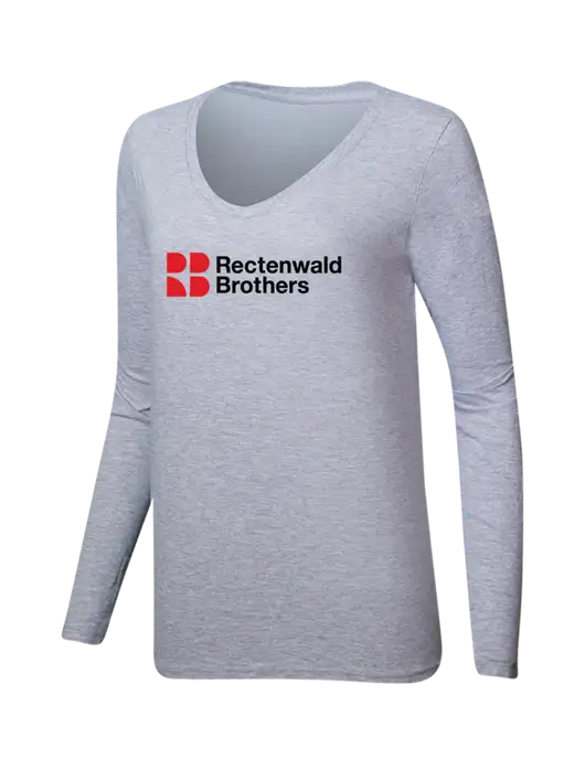 Rectenwald Brothers Womens  V-Neck Ring Spun Grey Heather 4.5 oz Long Sleeve T-Shirt w/Rectenwald Brothers