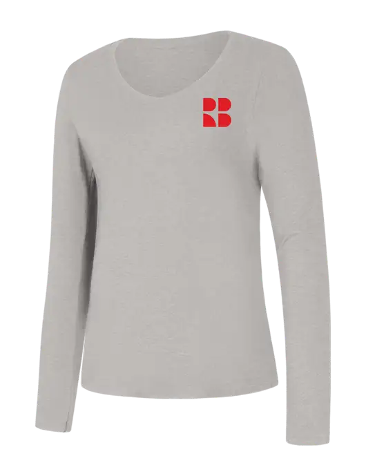 Rectenwald Brothers Womens Seriously Soft Light Heathered Grey V-Neck Long Sleeve T-Shirt w/RB Logo