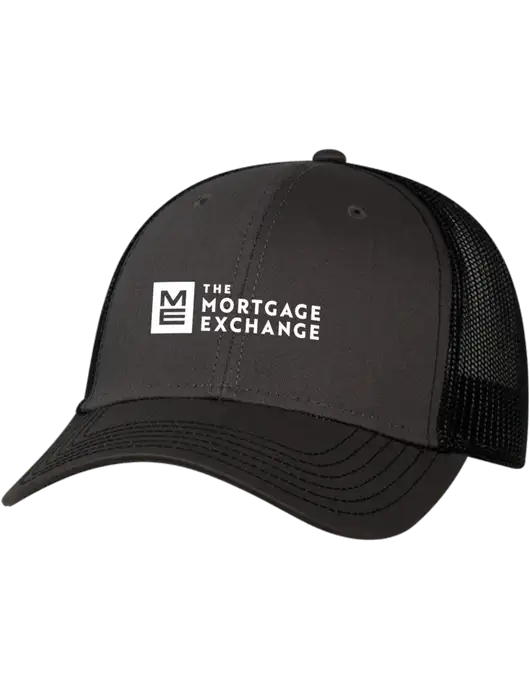 The Mortgage Exchange Charcoal & Black Mesh Trucker Cap Snap Back w/Mortgage Exchange Logo