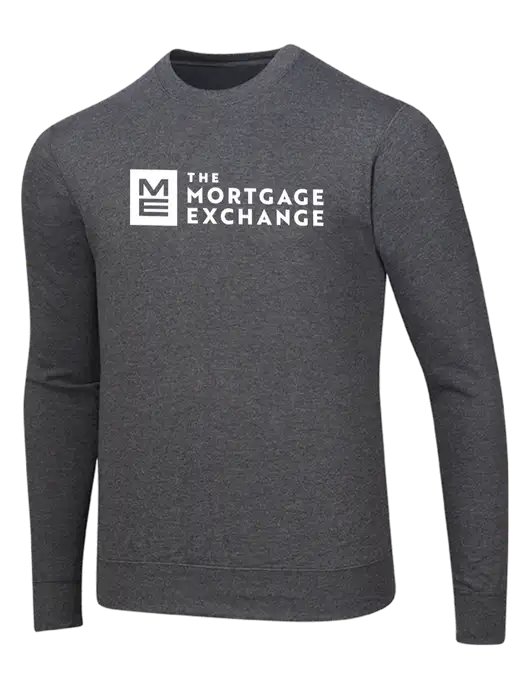 The Mortgage Exchange Dark Heather Grey 7.8 oz Ring Spun Crew Sweatshirt w/Mortgage Exchange Logo