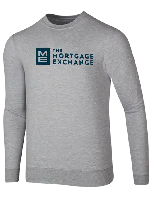 The Mortgage Exchange Light Grey Heather 7.8 oz Ring Spun Crew Sweatshirt w/Mortgage Exchange Logo