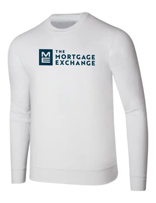 The Mortgage Exchange White 7.8 oz Ring Spun Crew Sweatshirt w/Mortgage Exchange Logo