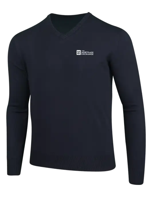 The Mortgage Exchange Black V-Neck Sweater w/Mortgage Exchange Logo