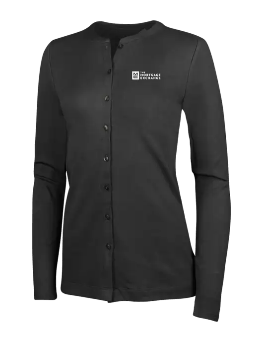 The Mortgage Exchange Black Womens Concept Stretch Button-Front Cardigan Sweater w/Mortgage Exchange Logo