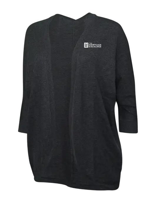 The Mortgage Exchange Black Womens Marled Cocoon Sweater w/Mortgage Exchange Logo
