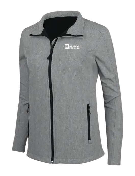 The Mortgage Exchange Pearl Grey Heather Womens Core Soft Shell Jacket w/Mortgage Exchange Logo