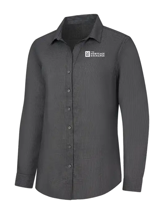The Mortgage Exchange Charcoal Womens Pincheck Easy Care Shirt w/Mortgage Exchange Logo