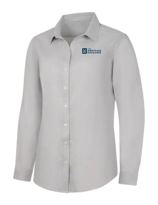 The Mortgage Exchange Light Grey/White Womens Pincheck Easy Care Shirt w/Mortgage Exchange Logo