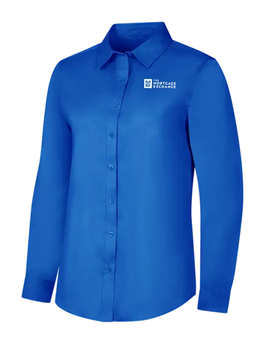 The Mortgage Exchange Womens Long Sleeve Royal Blue Superpro React Twill Shirt w/Mortgage Exchange Logo