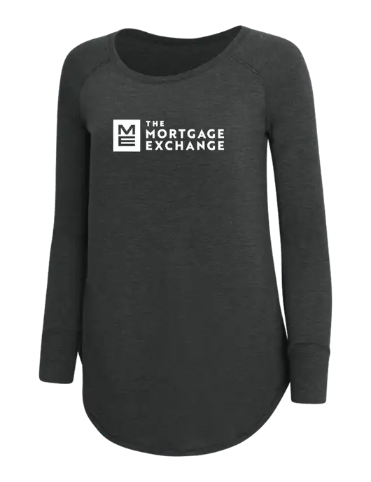 The Mortgage Exchange Womens Perfect Wide Collar Tunic Tri-Blend Black Frost 4.5 oz T-Shirt w/Mortgage Exchange Logo