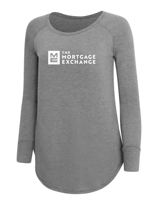 The Mortgage Exchange Womens Perfect Wide Collar Tunic Tri-Blend Grey Frost 4.5 oz T-Shirt w/Mortgage Exchange Logo