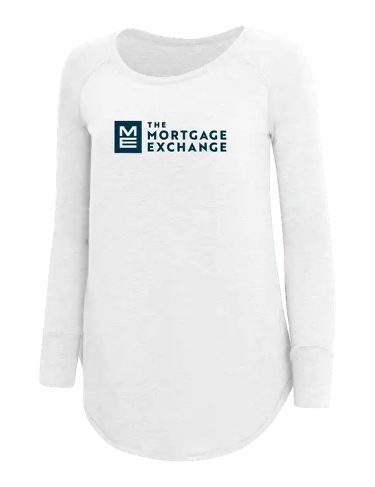 The Mortgage Exchange Womens Perfect Wide Collar Tunic Tri-Blend White 4.5 oz T-Shirt w/Mortgage Exchange Logo