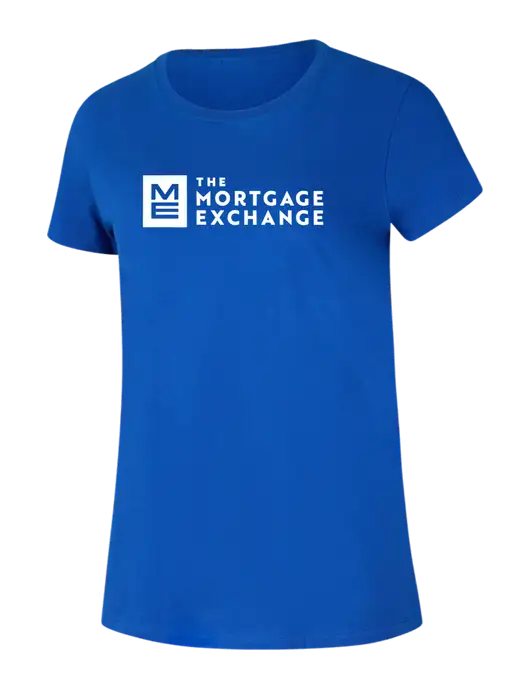 The Mortgage Exchange Womens Ring Spun Royal 4.5 oz T-Shirt w/Mortgage Exchange Logo