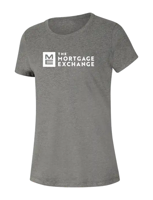 The Mortgage Exchange Womens Seriously Soft Grey Frost T-Shirt w/Mortgage Exchange Logo