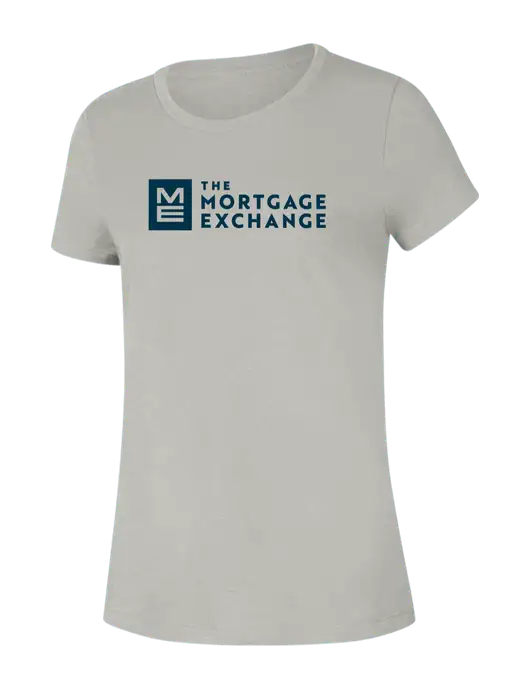 The Mortgage Exchange Womens Seriously Soft Light Heathered Grey T-Shirt w/Mortgage Exchange Logo