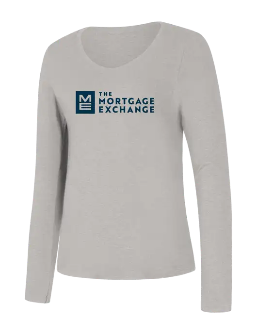 The Mortgage Exchange Womens Seriously Soft Light Heathered Grey V-Neck Long Sleeve T-Shirt w/Mortgage Exchange Logo
