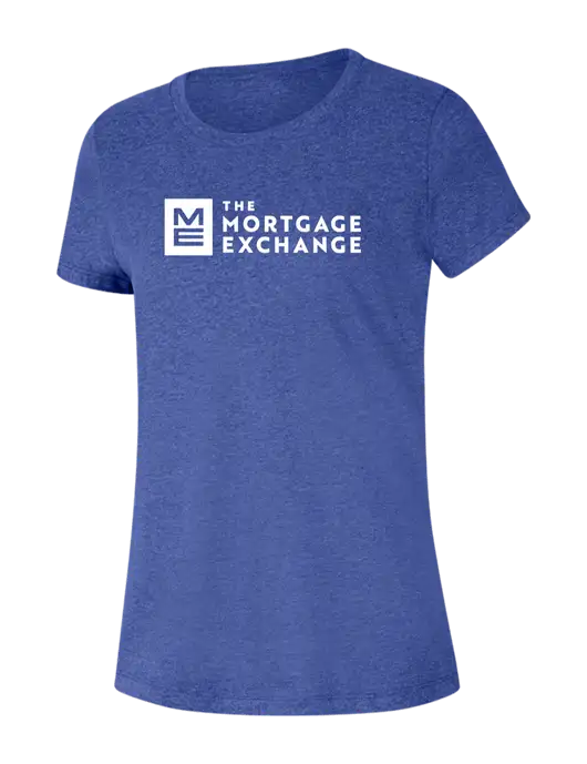The Mortgage Exchange Womens Seriously Soft Royal Frost T-Shirt w/Mortgage Exchange Logo