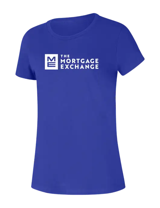 The Mortgage Exchange Womens Seriously Soft Royal T-Shirt w/Mortgage Exchange Logo