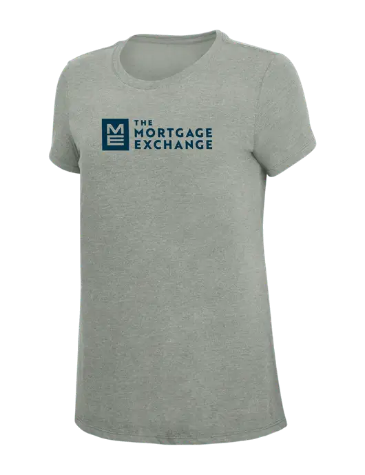 The Mortgage Exchange Womens Simply Soft Grey Frost 4.5oz  Poly/Combed Ring Spun Cotton T-Shirt w/Mortgage Exchange Logo