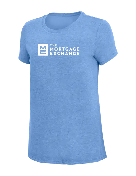 The Mortgage Exchange Womens Simply Soft Maritime Frost 4.5oz Poly/Combed Ring Spun Cotton T-Shirt
 w/Mortgage Exchange Logo