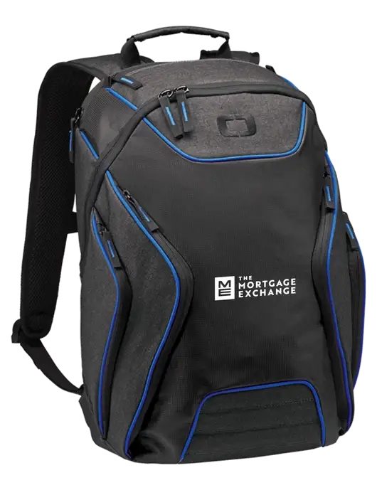 The Mortgage Exchange OGIO Electric Blue/Heather Grey Hatch Laptop Backpack
 w/Mortgage Exchange Logo