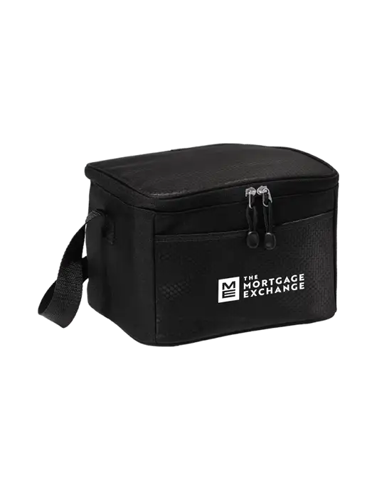 The Mortgage Exchange 6 Can Black/Black Cube Cooler w/Mortgage Exchange Logo
