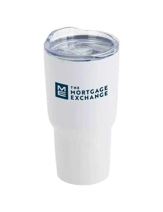 The Mortgage Exchange Belmont White 30 oz Insulated Travel Tumbler w/Mortgage Exchange Logo