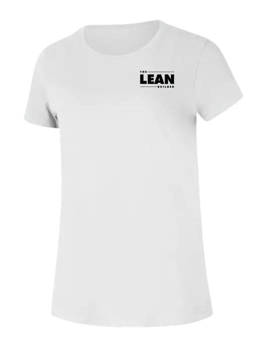 The Lean Builder Womens Ring Spun White 4.5 oz T-Shirt w/Thermos Logo