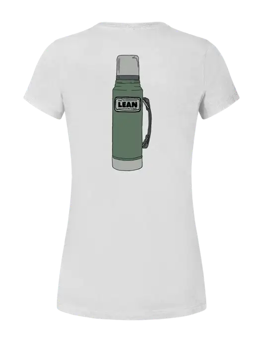 The Lean Builder Womens Seriously Soft White T-Shirt w/Thermos Logo