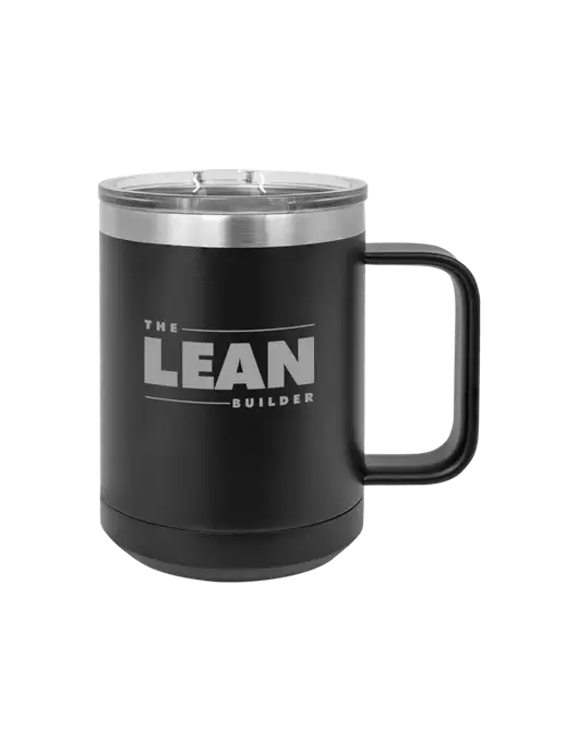 The Lean Builder Polar Camel 15 oz Powder Coated Black Vacuum Insulated Mug with Slider Lid w/Lean Builder Logo